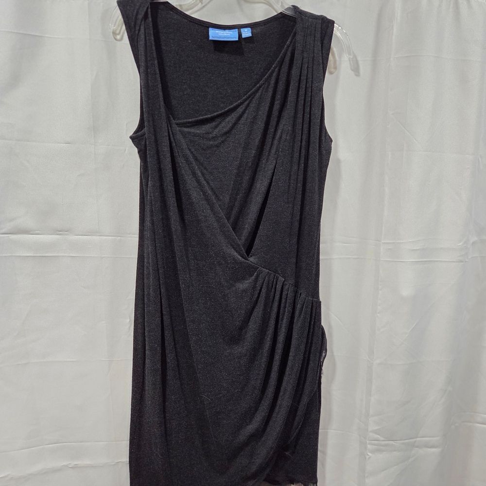 Simply Vera Vera Wang Charcoal Grey Sleeveless Faux Wrap Dress Sz M Whimsigoth